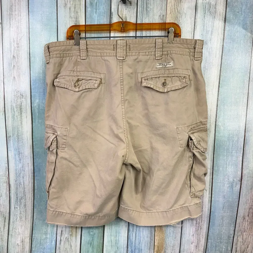 Polo Ralph Lauren Vintage Cargo Shorts Khaki Tan Size 38 THRASHED Y2K